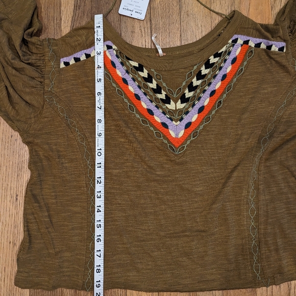 Free People Boho Moss Combo Linen Blend Top Size M - Picture 11 of 12